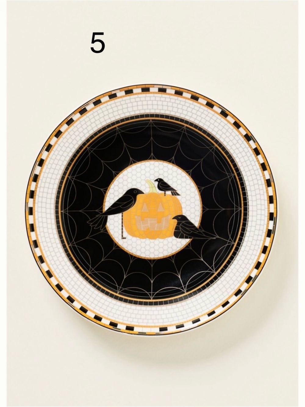 5 Anthropologie Bistro Tile Halloween Mug Cup Pumpkin Crows